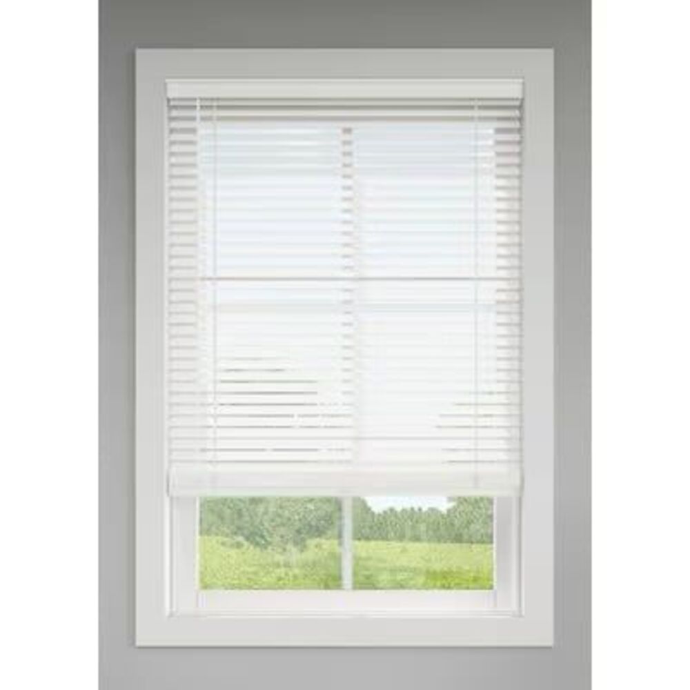 Trim+Go 2-in Slat Width 47-in x 64-in Cordless White Faux Wood Room Dark Blinds
